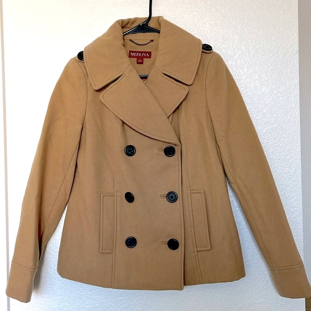 MERONA Double Breasted Peacoat. Camel. Size S
